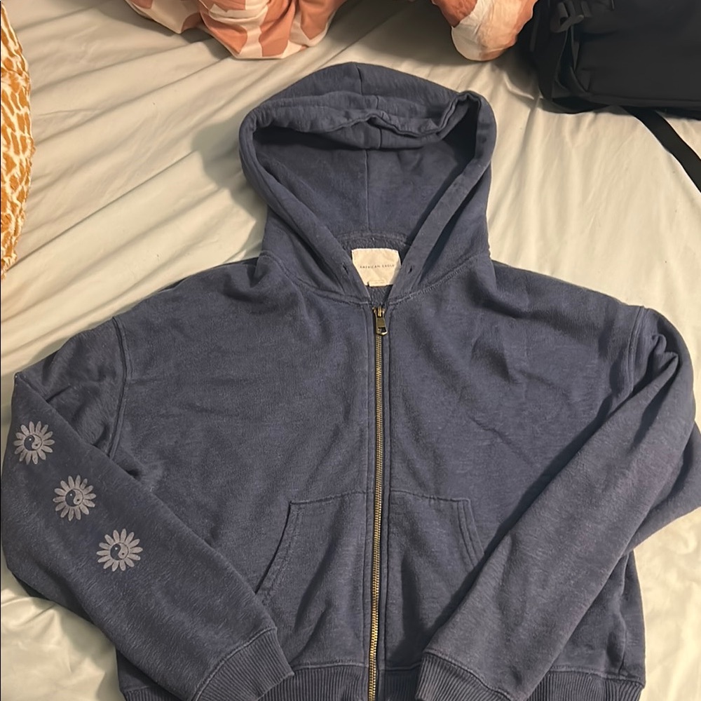 Blue Hoodie with Floral Sleeve Design